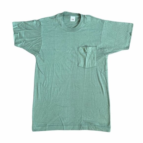 VTG NOS 80s Fruit of the Loom Olive Green T-Shirt - Picture 1 of 4